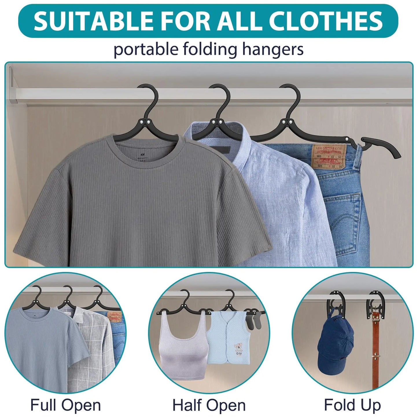 [no.6] Foldable Travel Clothes Hangers – 6-Pack (Green + Yellow) | Portable & Space-Saving for Trips and Home Use