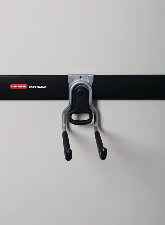 Rubbermaid FastTrack Rail Garage Organization Multi-Purpose Hook, 50 lbs Capacity, Satin Nickel, Wall Mounted Storage System, Direct Mount into FastTrack Garage Rail for Home/Garage Organization