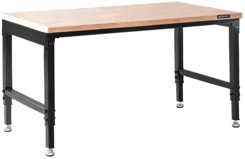 VEVOR Adjustable Workbench, 60" L x 22" W, 28"-39.5" Heights, 2000 lbs Load Capacity, Garage Worktable with Universal Wheels, Power Outlets & Hardwood Top & Storage & Foot Pads, for Office & Home