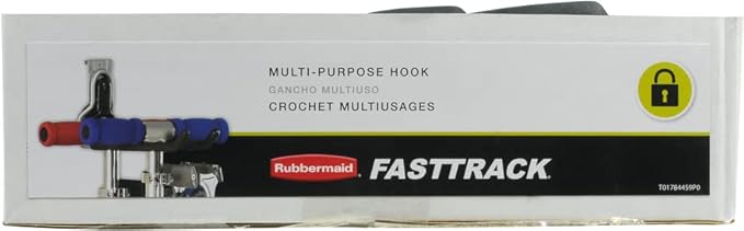 Rubbermaid FastTrack Rail Garage Organization Multi-Purpose Hook, 50 lbs Capacity, Satin Nickel, Wall Mounted Storage System, Direct Mount into FastTrack Garage Rail for Home/Garage Organization