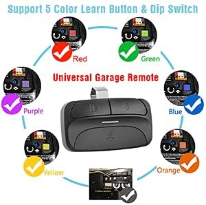 X X-HOUSE Universal Garage Door Remote for Liftmaster Chamberlain Linear Craftsman Genie Opener 300/310/315/318/390Mhz,Support Purple/Yellow/Green/Red/Orange Learn Button and DIP Switch,2 Pack