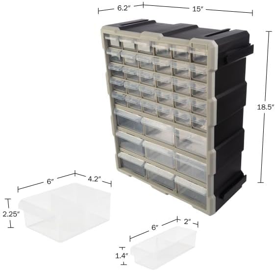 Stalwart 39-Drawer Plastic Small Parts Organizer - Desktop or Wall Storage Drawers for Organizing Hardware, Crafts, Garage, or Classroom (Black)