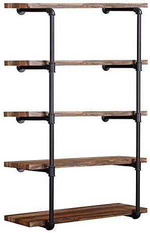 Tianman Industrial Wall Mount Iron Pipe Shelf Shelves Shelving Bracket Vintage Retro Black DIY Open Bookshelf DIY Storage offcie Room Kitchen Shelves (2Pcs,52" Tall,12" deep)