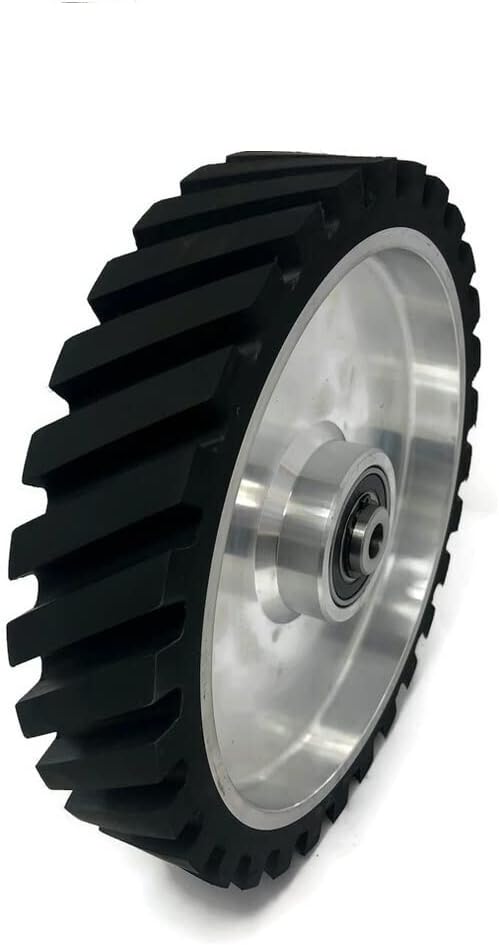 10 x 2" Belt Grinder Contact Wheel,Belt Sander Bearings Serrated Rubber Contact Wheels With 2 heavy Duty bearing 6205 RS