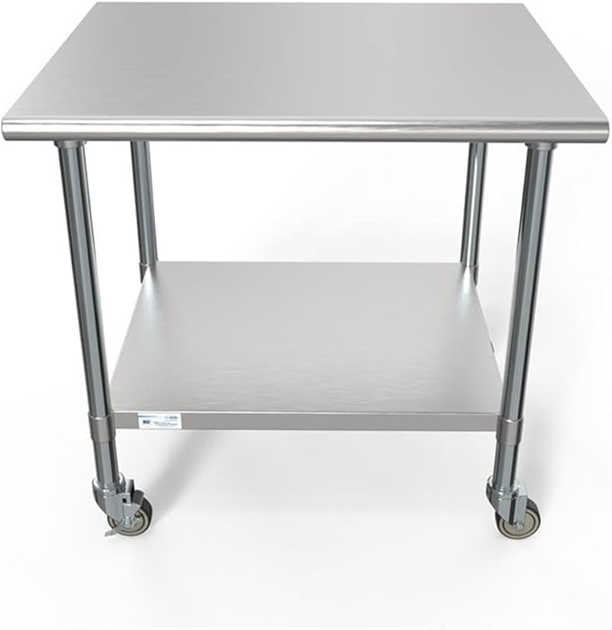 KoolMore Commercial 30” x 36” Stainless Steel Work Table with Wheels for Restaurant or Home Use, Under Storage Shelf for Food, Tools, and Hardware, Heavy Duty Metal Workspace (CT3036-18C), Silver