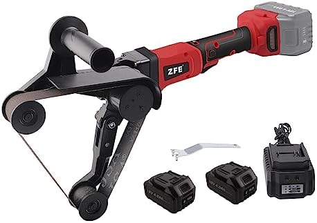 Pipe Tube Polisher Sander, ZFE 21V 28A Speed Adjustable Cordless Pipe Sander Grinder Polisher Tool Brushless Wire Drawing Machine with 1 Sanding Belt, for Burnishing Finishing Stainless Steel Pipe