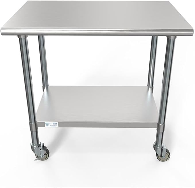 KoolMore Commercial 24” x 36” Stainless Steel Work Table Wheels for Restaurant or Home Use, Under Storage Shelf for Food, Tools, Equipment, Hardware, Heavy Duty Metal Workspace (CT2436-18C), Silver