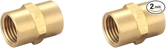 Brass Coupling 1/4 Inch NPT Female x 1/4 Inch NPT Female Hex Head Pipe Fitting (Pack of 2), Compressor connector fnpt to fnpt, Air Hose Adapter Brass Fittings