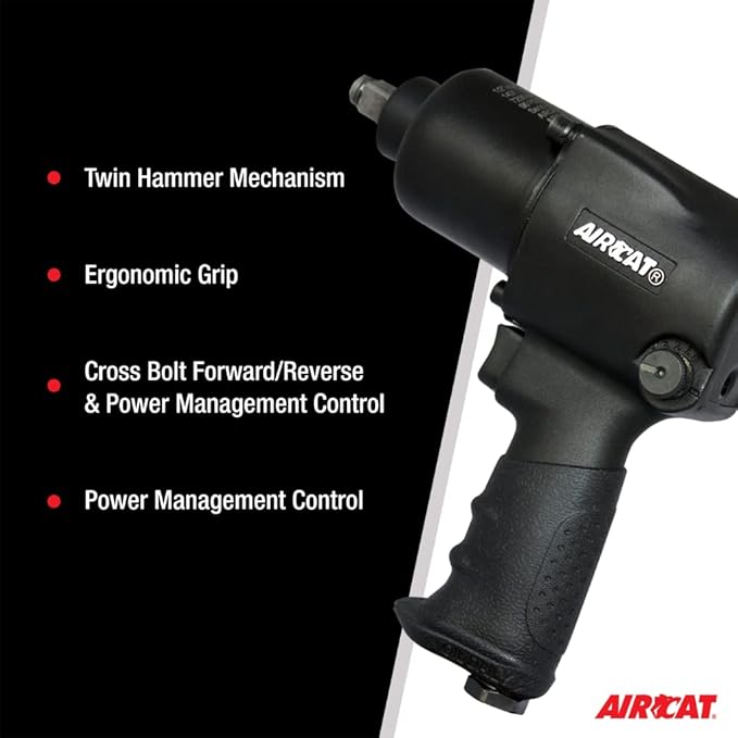 AIRCAT Pneumatic Tools 1431: 1/2-Inch Impact Wrench 1,000 ft-lbs of Torque - Standard Anvil
