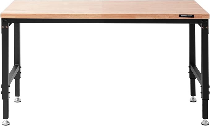 VEVOR Adjustable Workbench, 60" L x 22" W, 28"-39.5" Heights, 2000 lbs Load Capacity, Garage Worktable with Universal Wheels, Power Outlets & Hardwood Top & Storage & Foot Pads, for Office & Home