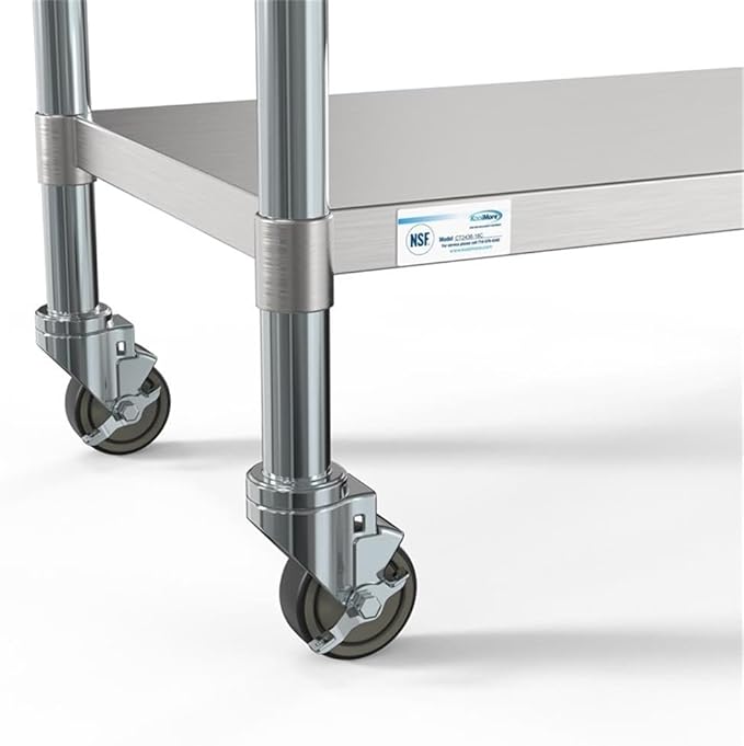 KoolMore Commercial 24” x 36” Stainless Steel Work Table Wheels for Restaurant or Home Use, Under Storage Shelf for Food, Tools, Equipment, Hardware, Heavy Duty Metal Workspace (CT2436-18C), Silver