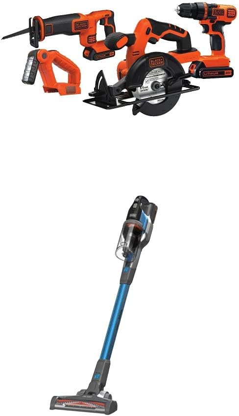 BLACK+DECKER 20V MAX Cordless Drill Combo Kit with POWERSERIES Extreme Cordless Stick Vacuum, Blue (BD4KITCDCRL & BSV2020G)