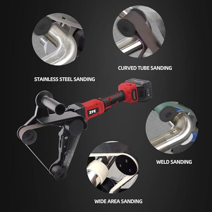 Pipe Tube Polisher Sander, ZFE 21V 28A Speed Adjustable Cordless Pipe Sander Grinder Polisher Tool Brushless Wire Drawing Machine with 1 Sanding Belt, for Burnishing Finishing Stainless Steel Pipe