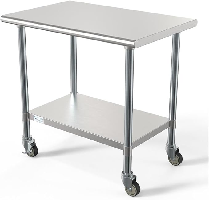 KoolMore Commercial 24” x 36” Stainless Steel Work Table Wheels for Restaurant or Home Use, Under Storage Shelf for Food, Tools, Equipment, Hardware, Heavy Duty Metal Workspace (CT2436-18C), Silver