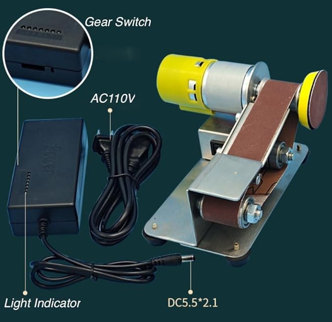 30mm Mini Belt Sander, Sander Tool w/ 7-Gear Speed Control, 15 Degree Knife Sharpener Electric Sander Sanding Machine w/Buffing & Grinding Wheel for Woodworking Metal Working Knife Sharpening