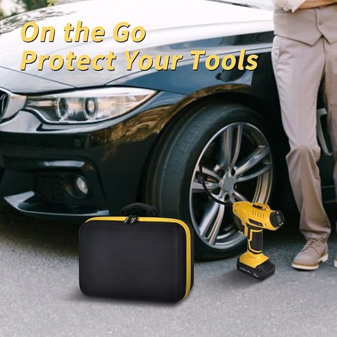 GWCASE Hard Storage Travel Case Compatible with Tire Inflator Portable Air Compressor 20V and 12V Car Power Adapter. Mesh Pocket for Accessories, Built-in Dividers, Black（Bag Only）