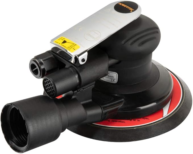 POWERTEC AS63160 Pro Series 6 in Random Orbital Sander - Pneumatic Vacuum Palm Sander 6” x 3/16” Diameter Tool
