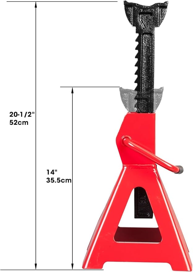 BIG RED AT43006UR Steel Jack Stands: 3 Ton (6,000 LBs) Capacity, 2 Pack, RED
