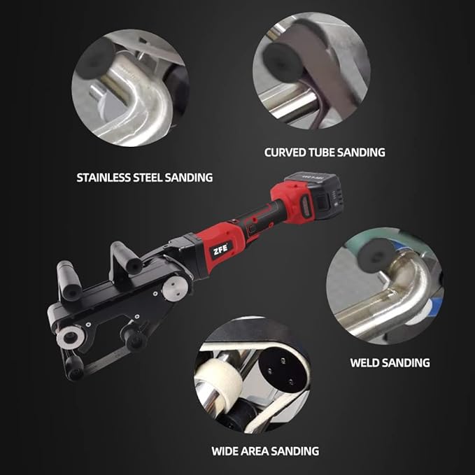 Cordless Pipe Tube Polisher Sander, ZFE 21V 28A Variable Speed Sander Polisher Grinder, Low Noise Brushless Pipe Polisher Belt Sander Tool, Stainless Steel Polisher Machine, for Pipe Grinding