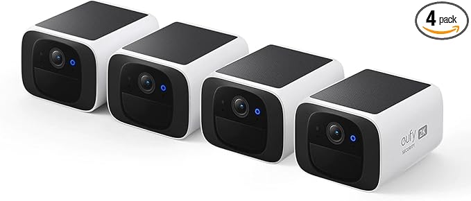 eufy Security S220 SoloCam 4-Cam Pack, Solar Charging, Wireless Outdoor Camera, Continuous Power, 2K Resolution, Day and Night Clarity, 2.4 GHz Wi-Fi, No Monthly Fee