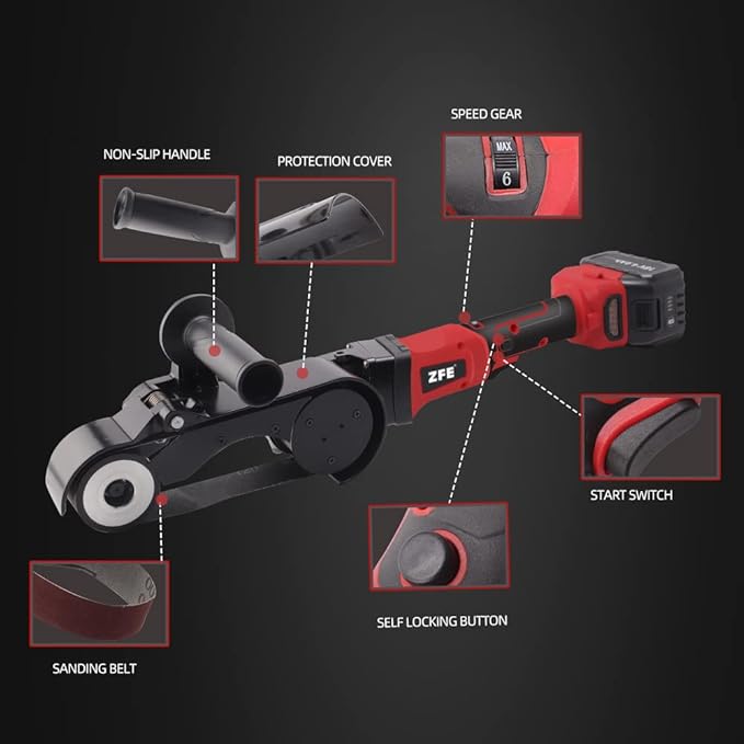 Cordless Pipe Tube Polisher Sander, ZFE 21V 28A Stainless Steel Belt Sander for Angle Grinder, Speeds Adjustable Pipe Polisher Belt Sander Brushless, Wire Drawing Machine for Metal Pipe Grinding
