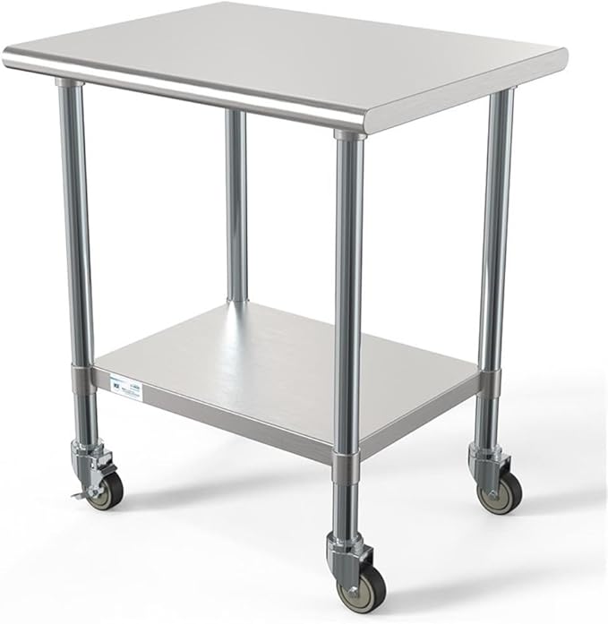 KoolMore Commercial 24x30'' Stainless Steel Work Table with Wheels for Restaurant or Home Use, Under Storage Shelf Food, Tools, Equipment, & Hardware, Heavy Duty Metal Workspace (CT2430-18C), Silver