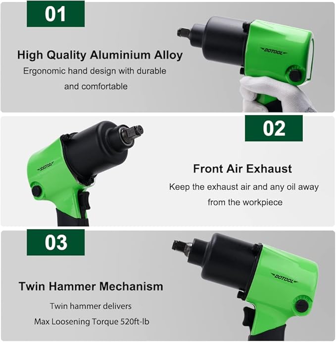 Air Impact Wrench 1/2 Inch 5-Speed Pneumatic Square Drive Heavy Duty 520ft-Lbs Max Loosening Torque Pneumatic Impact Wrench Twin Hammer Impact Gun for Automobile Repair