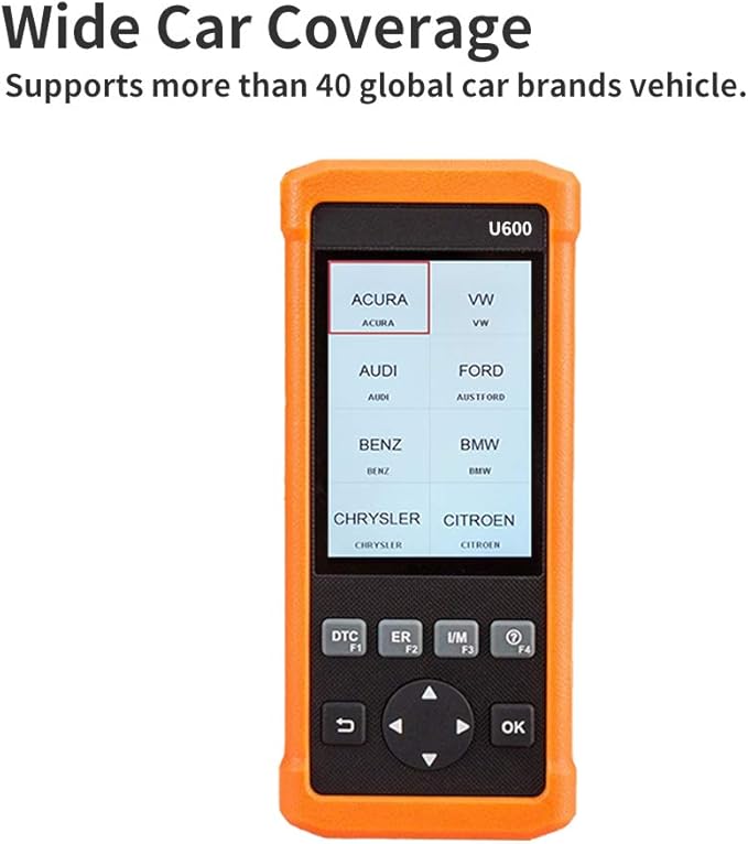 Launch U600 All System OBD2 Diagnostic Scan Tool Automotive Code Scanner for Check Engine/ABS/SRS/Transmission/DPF/EPB Steering Angle Reset, Black,Orange, Small (301050443)