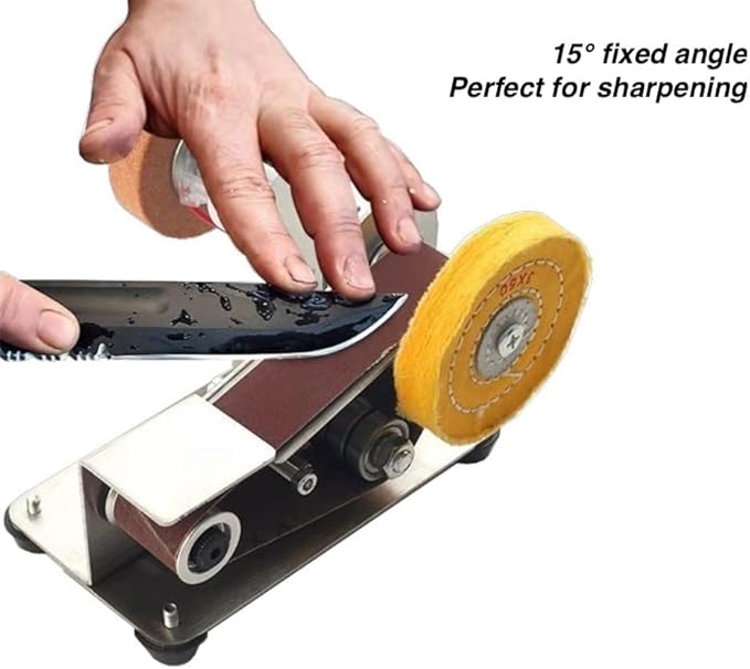 30mm Mini Belt Sander, Sander Tool w/ 7-Gear Speed Control, 15 Degree Knife Sharpener Electric Sander Sanding Machine w/Buffing & Grinding Wheel for Woodworking Metal Working Knife Sharpening