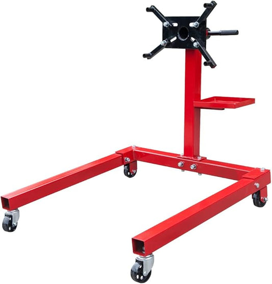 BIG RED TAM25671-1 Torin Engine Stand: Rotating Engine Motor Stand with 360 Degree Mounting Head, Extra Tool Storage Tray, 4-Casters and 4 Adjustable Arms, 5/8 Ton (1,250 lbs) Capacity - Red