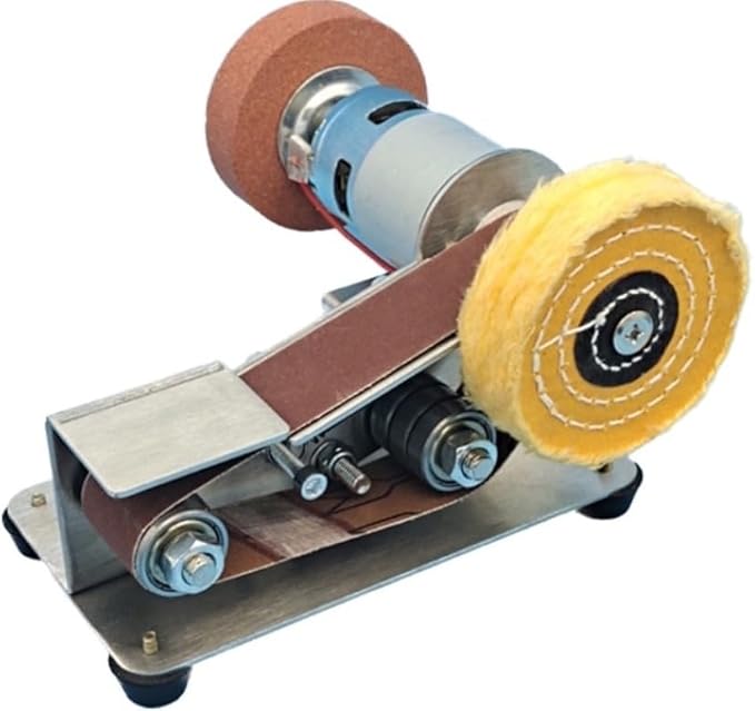 30mm Mini Belt Sander, Sander Tool w/ 7-Gear Speed Control, 15 Degree Knife Sharpener Electric Sander Sanding Machine w/Buffing & Grinding Wheel for Woodworking Metal Working Knife Sharpening