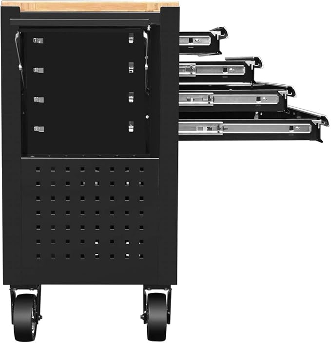 DNA MOTORING 30" W X 37" H X 18" D Large Capacity 4-Drawer Chest Rolling Tool Cart Locking Swivel Cabinet (TOOLS-00003) with Keys, Black