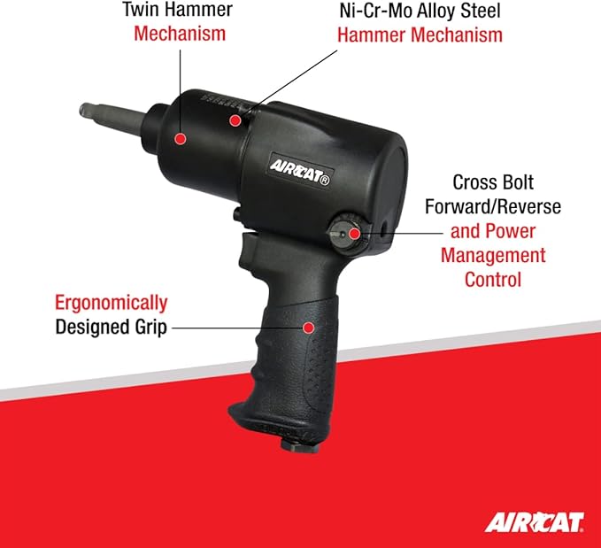 AIRCAT Pneumatic Tools 1431-2: 1/2-Inch Impact Wrench 1,000 ft-lbs of Torque - 2-Inch Extended Anvil