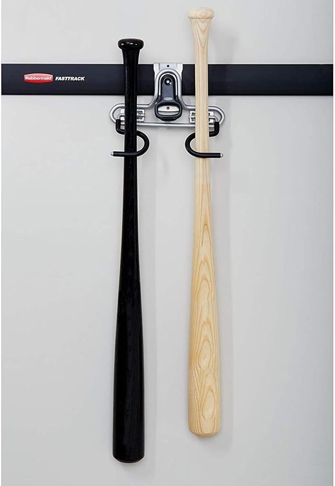 Rubbermaid FastTrack 2-Handle Hook (S Hook), Mounted Garage Storage and Space Saving Organization System, Metallic Powder-Coated Steeel, for Rakes/Brooms/Toys/Ladders,