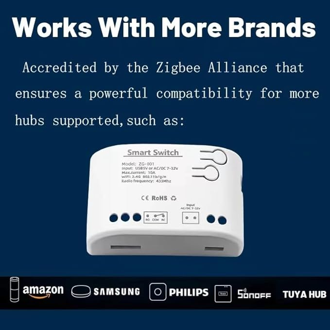 Zigbee 1CH DC 7-32V USB 5V Relay Smart Switch Module,Wireless APP Remote Control with Inching/Self-Lock Switch modle,Works with Tuya Zigbee Gateway,Alexa,Google Home (Required ZigBee Hub)