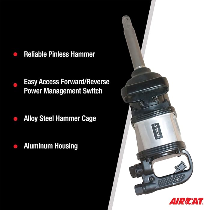 AIRCAT Pneumatic Tools 1994 1-Inch Super Duty Straight Impact Wrench with 8-Inch Extended Anvil 2,500 ft-lbs