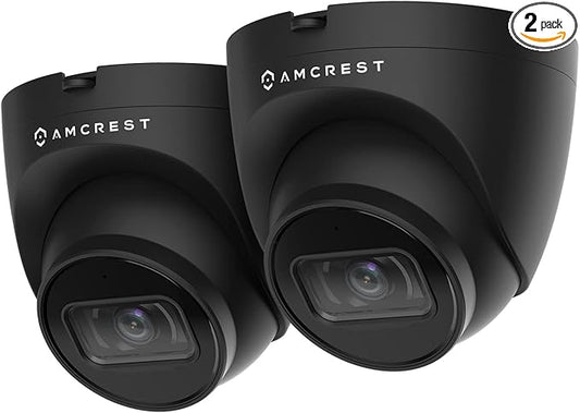 Amcrest 2-Pack 5MP UltraHD Outdoor Security IP Turret PoE Camera with Mic/Audio, 5-Megapixel, 98ft NightVision, IP67 Weatherproof, MicroSD Recording (256GB), 2PACK-IP5M-T1179EB-AI-V3 Black