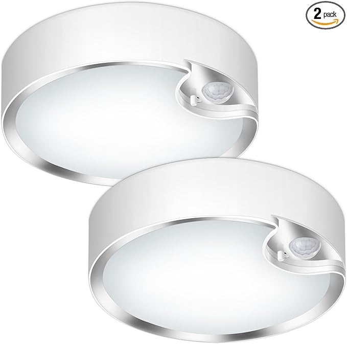TOOWELL Motion Sensor Ceiling Light Battery Operated Indoor LED Ceiling Lights for Closet Hallway Pantry Laundry Stairs Garage Bathroom Shower Porch Shed Wall 400LM Motion Activated Light - 2 Pack