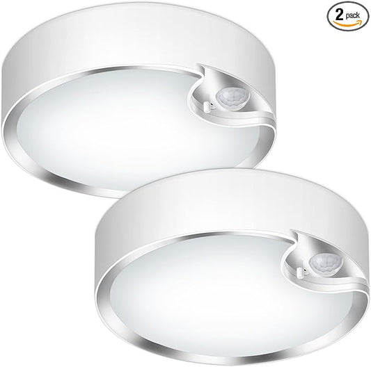 TOOWELL Motion Sensor Ceiling Light Battery Operated Indoor LED Ceiling Lights for Closet Hallway Pantry Laundry Stairs Garage Bathroom Shower Porch Shed Wall 400LM Motion Activated Light - 2 Pack