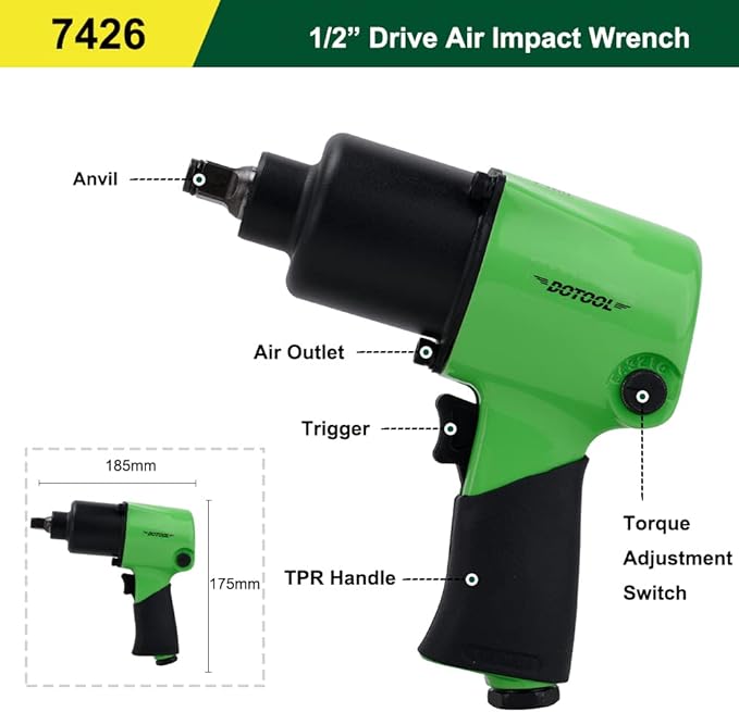 Air Impact Wrench 1/2 Inch 5-Speed Pneumatic Square Drive Heavy Duty 520ft-Lbs Max Loosening Torque Pneumatic Impact Wrench Twin Hammer Impact Gun for Automobile Repair