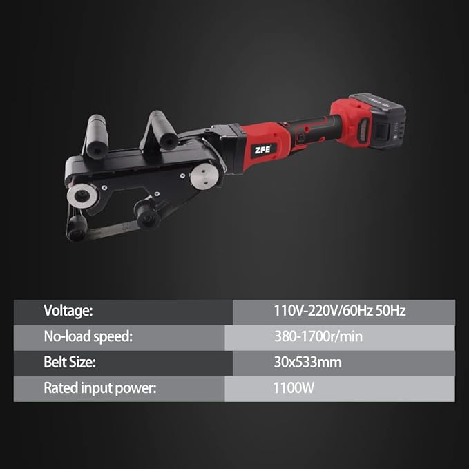 Cordless Pipe Tube Polisher Sander, ZFE 21V 28A Variable Speed Sander Polisher Grinder, Low Noise Brushless Pipe Polisher Belt Sander Tool, Stainless Steel Polisher Machine, for Pipe Grinding