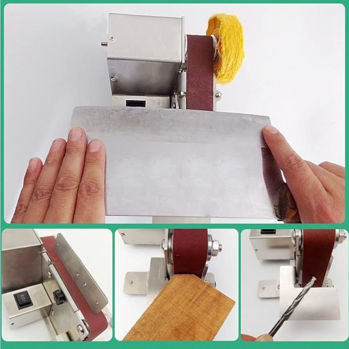 Electric Belt Sander for Woodworking, Mini Belt Sander for Metal Plastic Working DIY Small Projects, 7 Speed Regulation, Angle Adjustable Belt Knife Sharpener with 10pcs Belts and Dust Shield