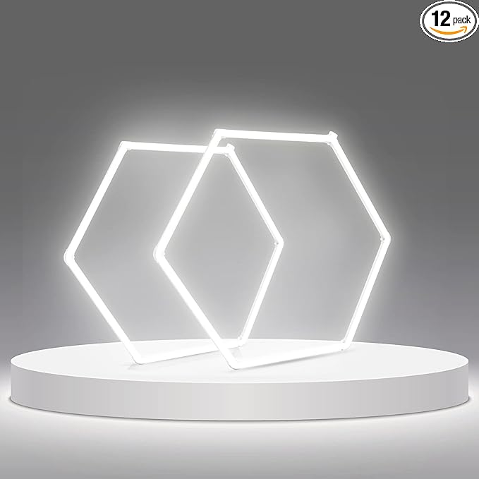 12-Pack LED Hexagon Garage Light: 12700LM Car Detailing Shop Light, DIY Splicing Ceiling & Wall Decor Lights, for Workshop Basement Gym Warehouse Bar Gaming Room (12-Packs)