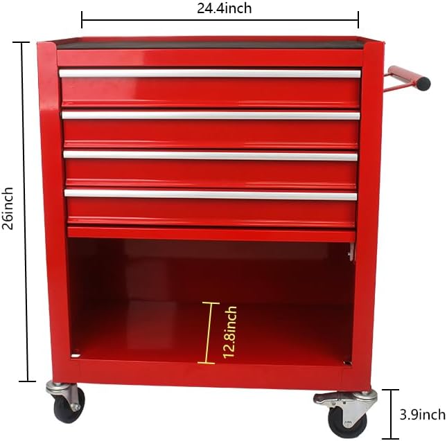 Rolling Tool Chest Metal Tool Box with Wheels Tool Cabinet Craftsman Tool Chest Us General Tool Box Portable Tool Box with Wheels 4 Drawers Multifunctional Tool Cart with Wheels, Red