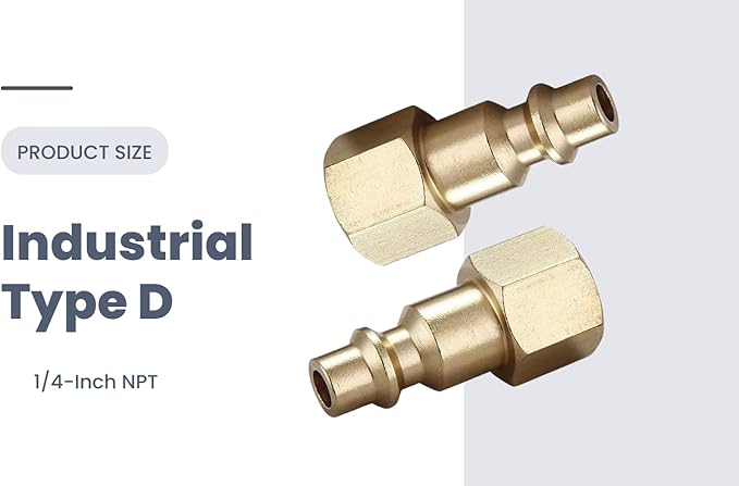 Air Hose Fittings And Quick Connect Air Fittings, 1/4 Inch NPT Brass Female Air Coupler Plug (10 Piece) Industrial Type D, Air Compressor Fittings