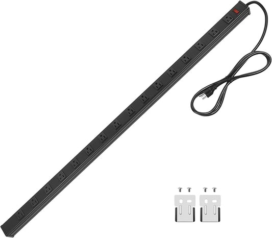 Long Heavy Duty Power Strip, 16 Outlet Large Metal Power Strip, Garage Workshop Multi Wide Industrial Power Strip. 6FT Cord 15A, 125V, 1875W (Black) (10FT, Black)
