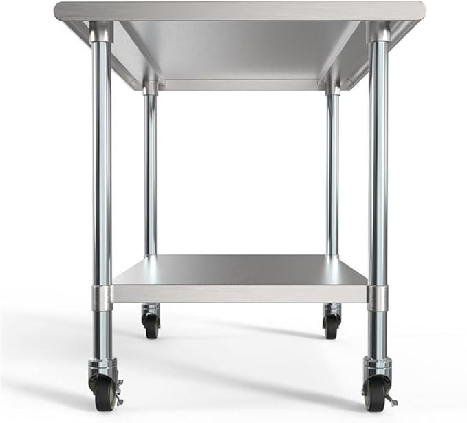 KoolMore Commercial 30” x 36” Stainless Steel Work Table with Wheels for Restaurant or Home Use, Under Storage Shelf for Food, Tools, and Hardware, Heavy Duty Metal Workspace (CT3036-18C), Silver