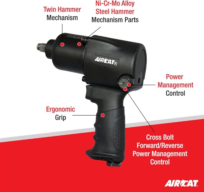 AIRCAT Pneumatic Tools 1431: 1/2-Inch Impact Wrench 1,000 ft-lbs of Torque - Standard Anvil