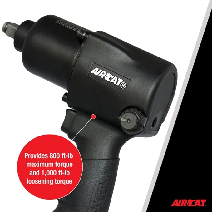 AIRCAT Pneumatic Tools 1431: 1/2-Inch Impact Wrench 1,000 ft-lbs of Torque - Standard Anvil