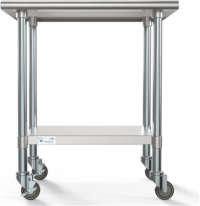 KoolMore Commercial 24x30'' Stainless Steel Work Table with Wheels for Restaurant or Home Use, Under Storage Shelf Food, Tools, Equipment, & Hardware, Heavy Duty Metal Workspace (CT2430-18C), Silver